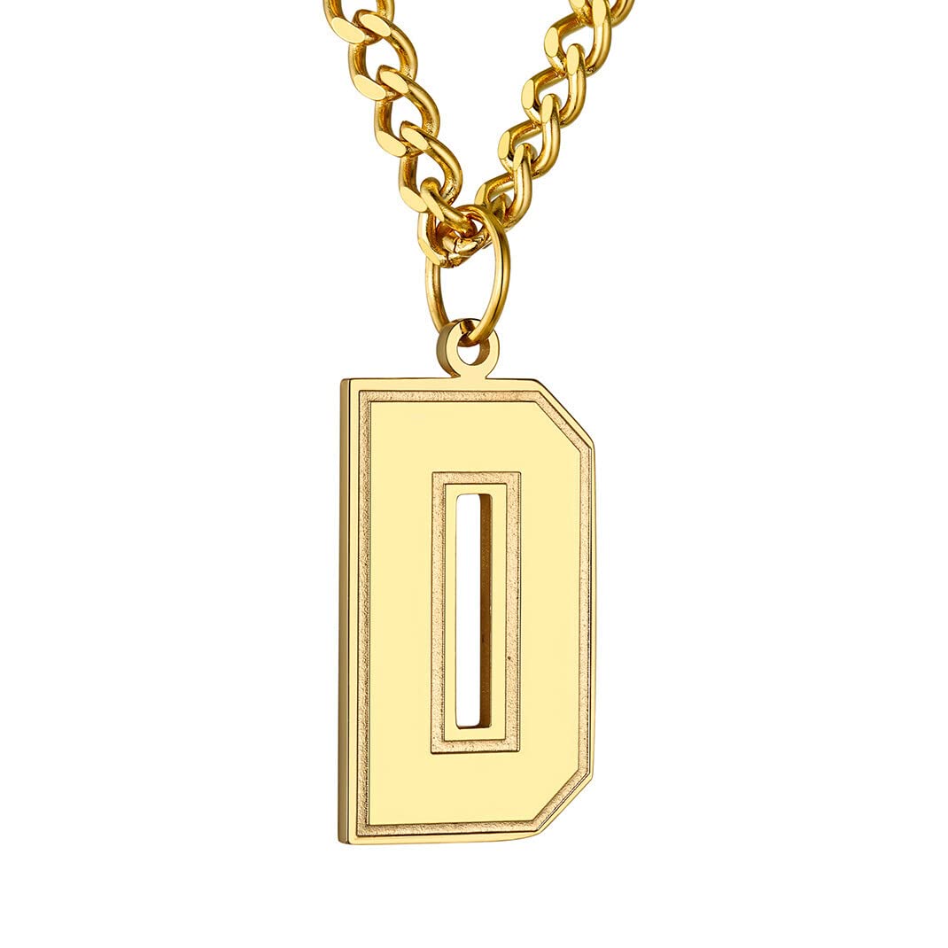 GoldChic Jewerly Baseball Letter D Name Necklace, 18K Gold Plated D Initial Pendant For Men