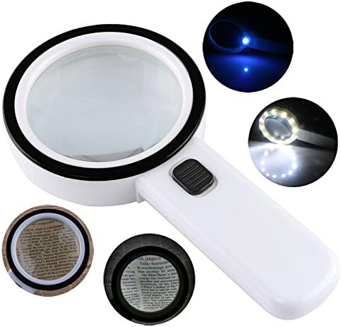 30X High Power Handheld Magnifying Glass, Double Glass Lens Jumbo illuminated Magnifier Glasses with Led Light and UV Light, for Reading, Soldering, Inspection, Coins, Jewelry, perfect for Macular Deg