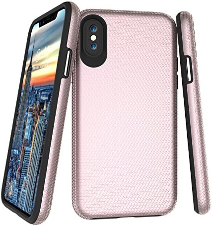 iPhone X Case, DIMO [Scratch Resistant] Slim Dual Layer Shock Absorbing Technology Enhanced Grip Case Fit for Apple iPhone X / 10 2018 Hybrid Hard PC Back Cover + Soft TPU inner (Rose Gold)
