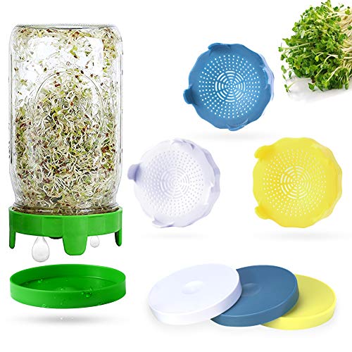 Sprouting Lids, 4 Pack Sprout lids for Wide Mouth Mason Jars, Easy Rinse and Drain Plastic