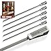 BBQ Skewers - 6 Reusable Flat Blade Stainless Steel with Sharp, Angled Points for Grilling Seafood, Vegetable, or Fruit Kebabs Grill Beast