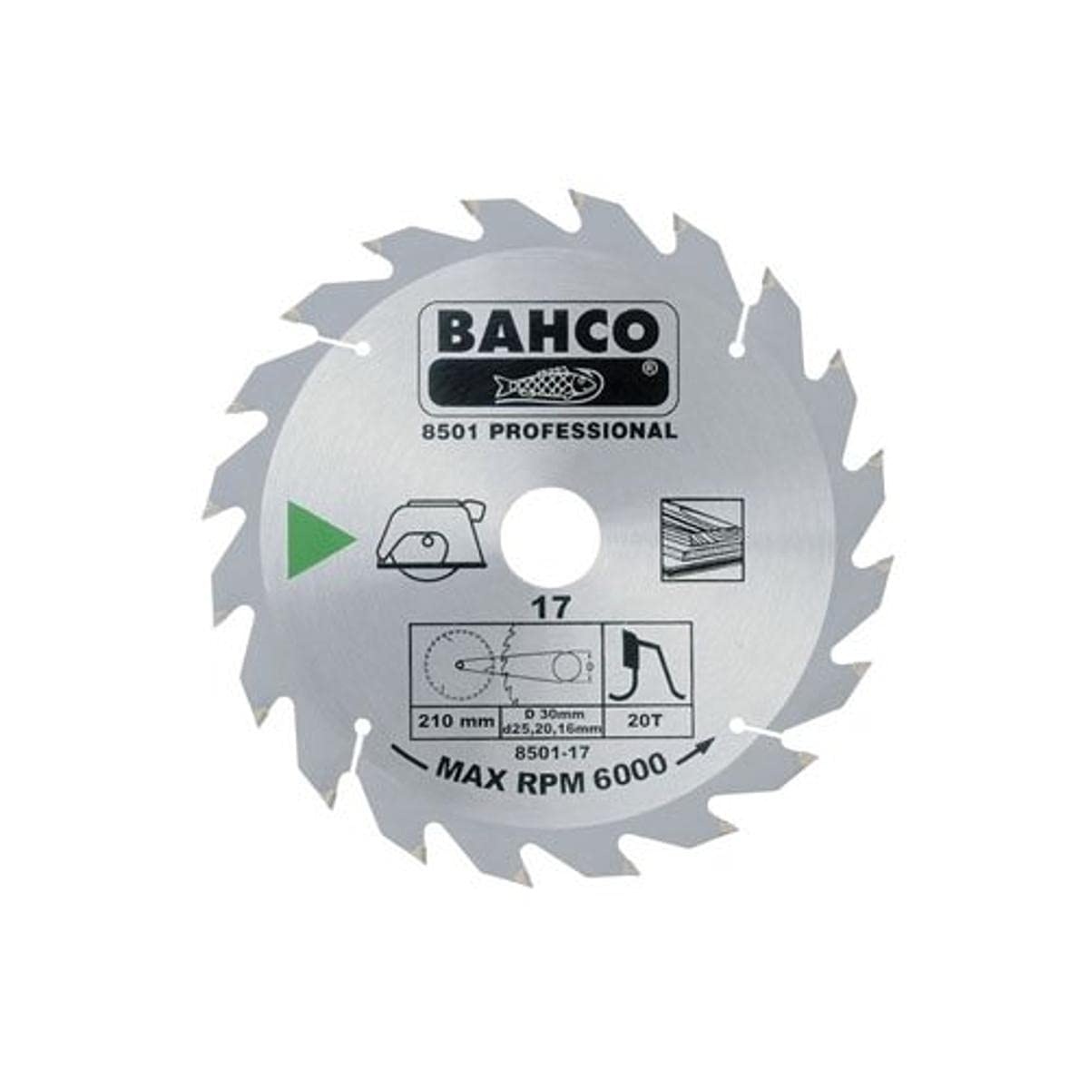 Bahco 8501-28 Circular Saw Blade with 40 Teeth for Wood, 0 V, Silver, 250 mm