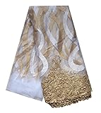 SanVera17 African Lace Net Fabrics Nigerian French Fabric Embroidered and Gold Thread Guipure Lace for Party Wedding (White) 5 Yards