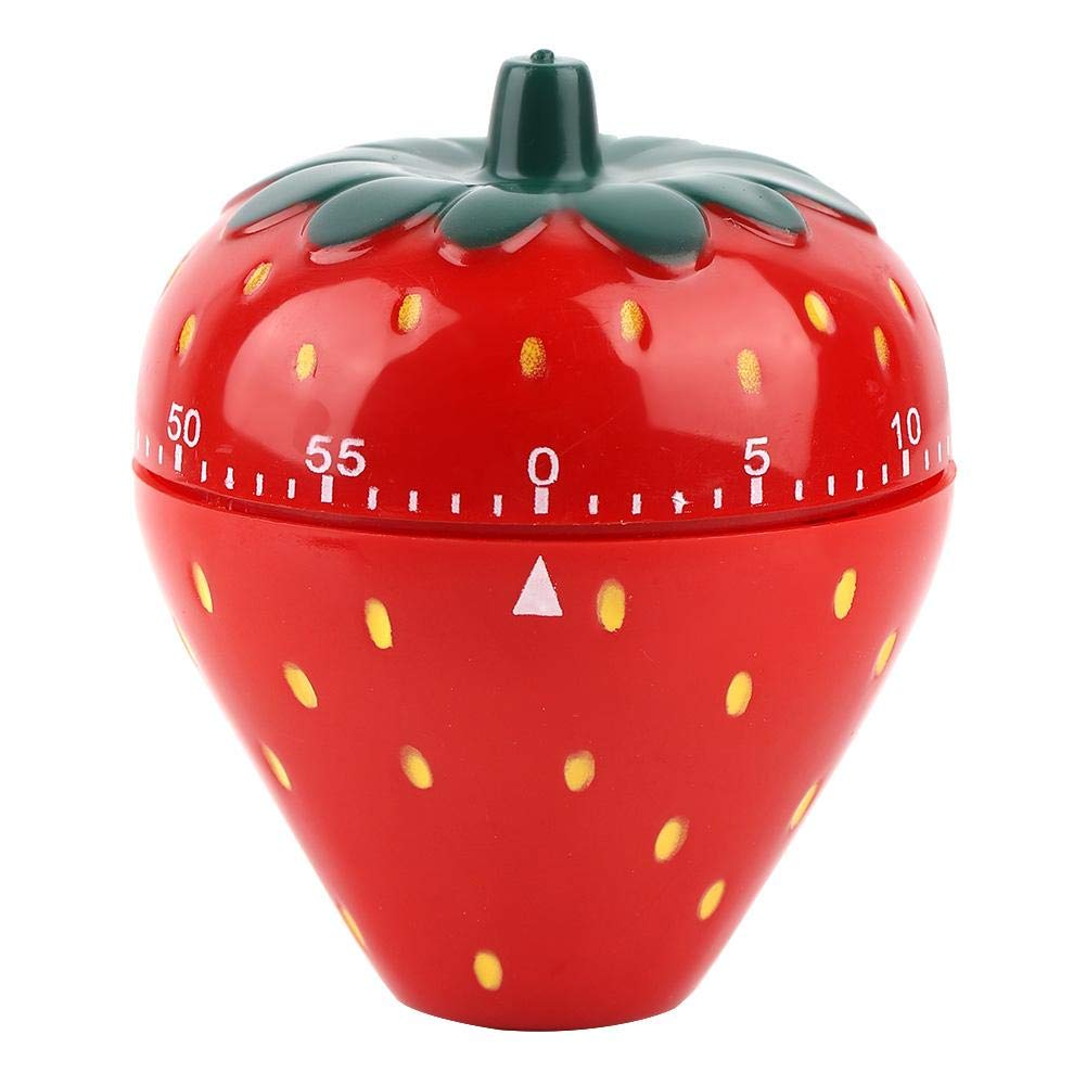 60 Minutes Kitchen Timer, Strawberry Shaped Mechanical Time Reminder, Plastic Creative Cute Manual Countdown Reminder Rotating Alarm Wind-Up Timer, for Saloon, Office, Laboratory, Kitchen, Sports