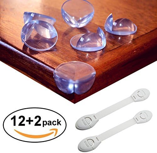 Ultimate Corner Protector Kit 14 Pack-12 Clear Corner Guards Pre-applied - 2 Universal Cabinet Lock .Makes Home Safe for Baby and Toddlers. Ar4u