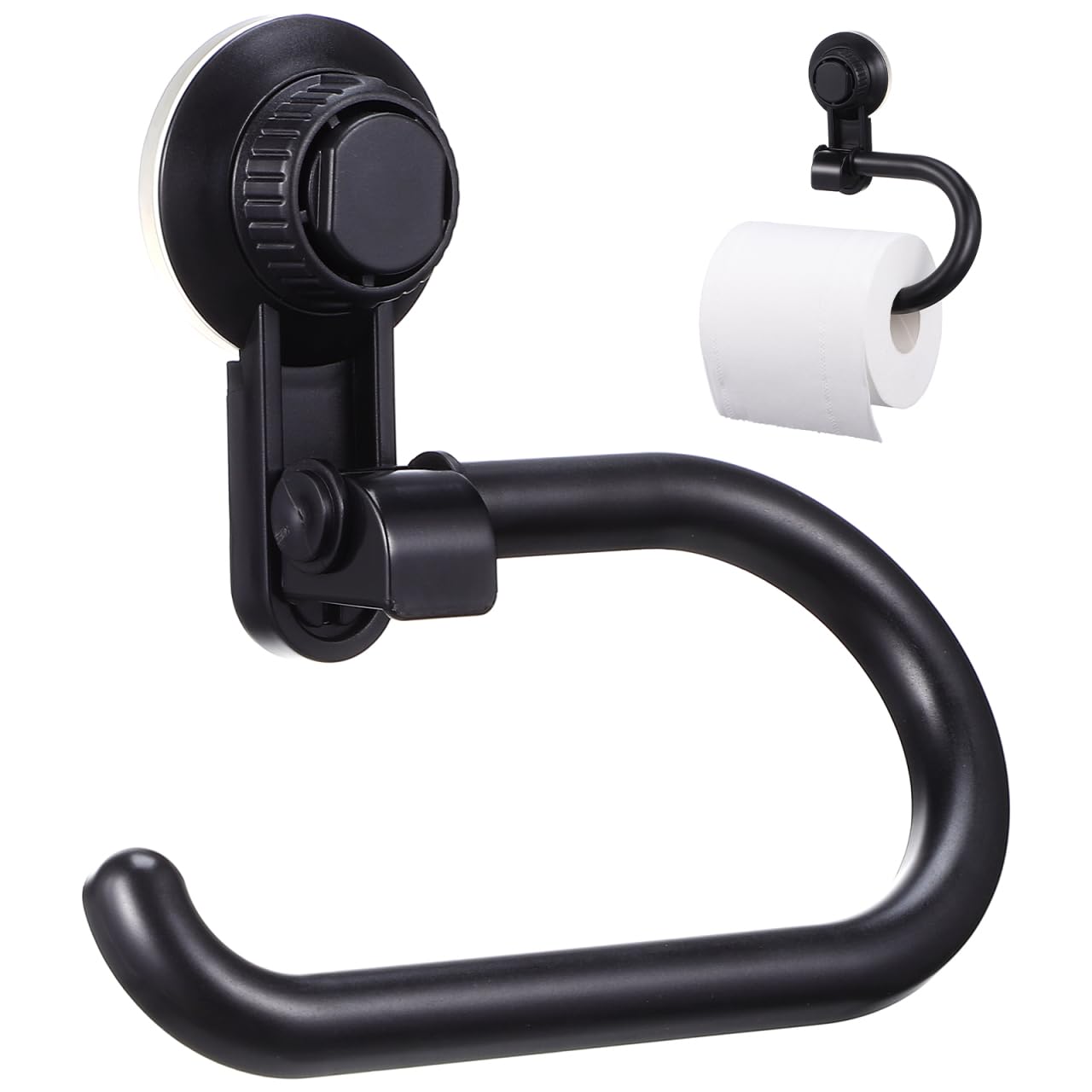 Angoily Suction Cup Toilet Paper Holder Wall Mounted Bathroom Tissue Roll Dispenser Black Portable Paper Towel Holder for Kitchen Washroom