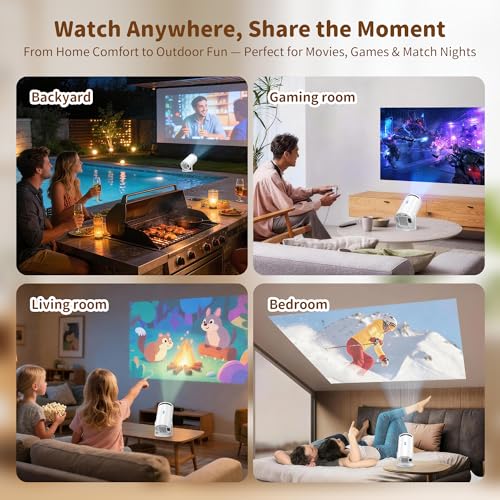 Telonixium Mini Projector, Full HD 1080P with 4K Support, Portable Projector with Carrying Case, 270° Rotation, Electric Keystone, 200" Screen, Low Noise ≤25dB, HDMI USB AUX, Home Cinema, Projecteur