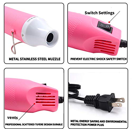 mofa emboss Heat Gun, Hot Air Gun Tools Shrink Gun with Stand For DIY Embossing And Drying Paint Multi-Purpose Electric Heating Nozzle 300W 110V (Pink,White)
