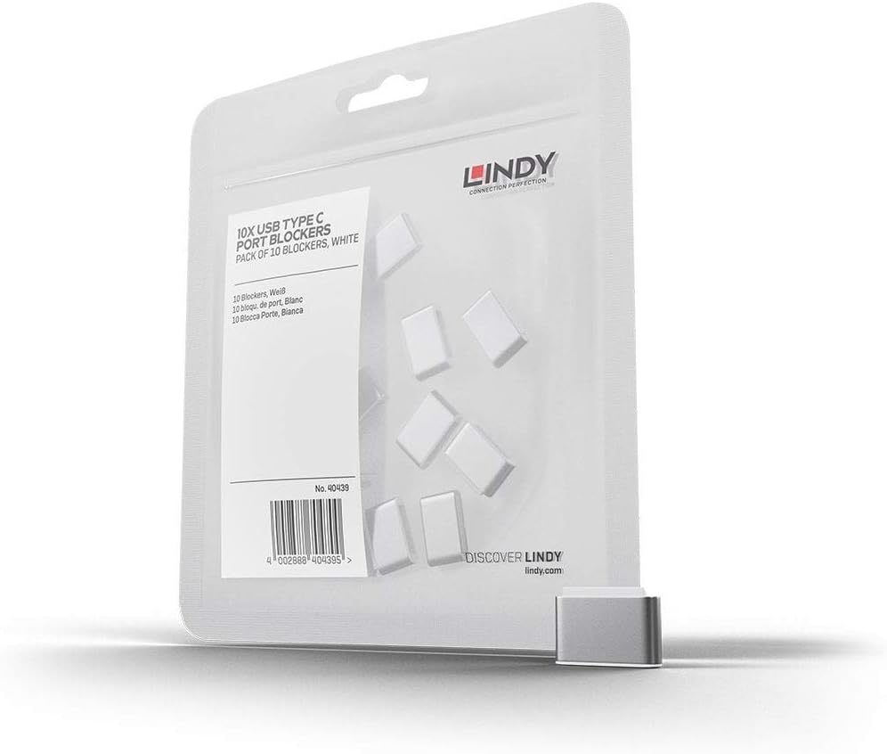 Lindy USB Type C Port Blockers Without Key, White - Pack of 10