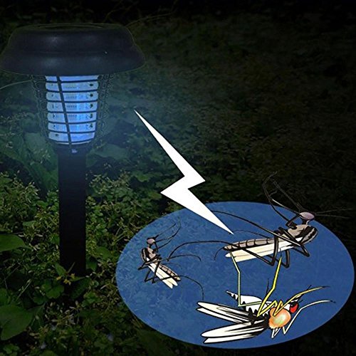 Inverlee Solar Powered LED Light Outdoor Bug Fly Zapper Insect Catcher Killer Trap Mosquito Killer Garden Lawn (Black)