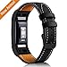 Mornex Replacement Leather Band Compatible with Fitbit Charge 2, Classic Genuine Leather Wristband for Men Women(Black-Black Buckle)
