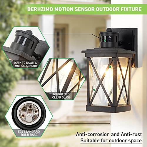 Motion Sensor Outdoor Wall Lantern 2Pack Modern Dusk to Dawn Exterior