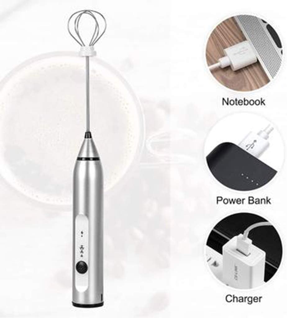Milk Frother, USB Rechargeable Coffee Frother with Food Grade Stainless Steel Single&Double Spring Whisk Heads Electric Whisk, Two Speed Mode Handheld Foam Maker for Coffee, Latte, Cappuccino