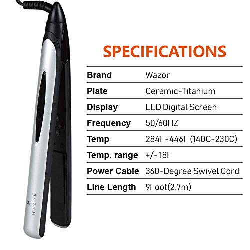 Wazor Professional Ceramic Tourmaline Ionic Flat Iron 2 in 1 Hair Straightener & Curler,Instant Heat Up,Adjustable Temperature 284℉ to 446℉ with Digital LCD Display,1 inch