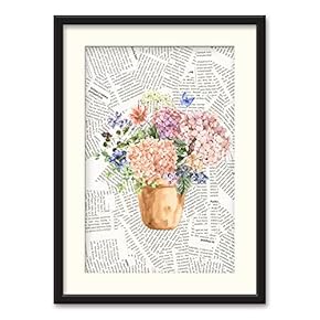 Black Paper Framed Canvas Wall Art for Living Room, Bedroom Animals or Plants Pop Up Vintage Newspaper Backgroud Canvas Prints for Home Decoration Ready to Hanging - 23x31 inches