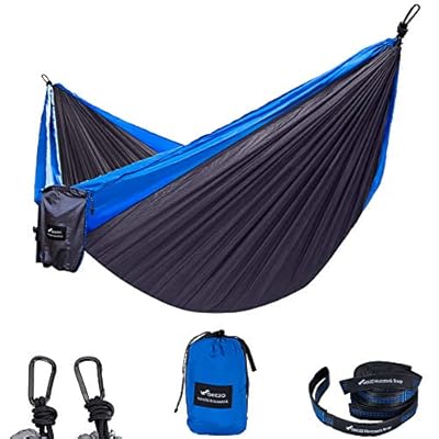 GEEZO Double Camping Hammock, Lightweight Portable Parachute (2 Tree Straps 16 LOOPS/10 FT Included) 500lbs Capacity… 51Sh1Xg7lzL