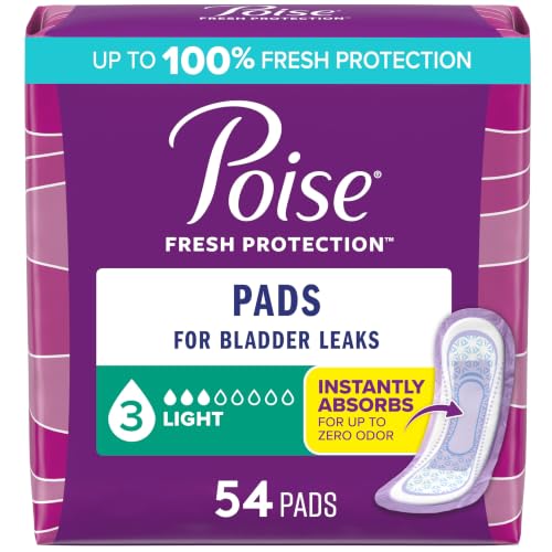 Poise Inkontinenzeinlagen für Frauen, leichte Saugfähigkeit, normale Länge, 54 Stück (Verpackung kann variieren)