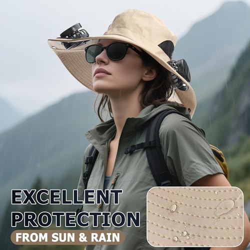 Solar Fan Sun Hat for Men Wide Brim Hat Outdoor Sun Cap with 2 Solar Fan Fishing Hat, UPF 50+, Removable & USB Charging