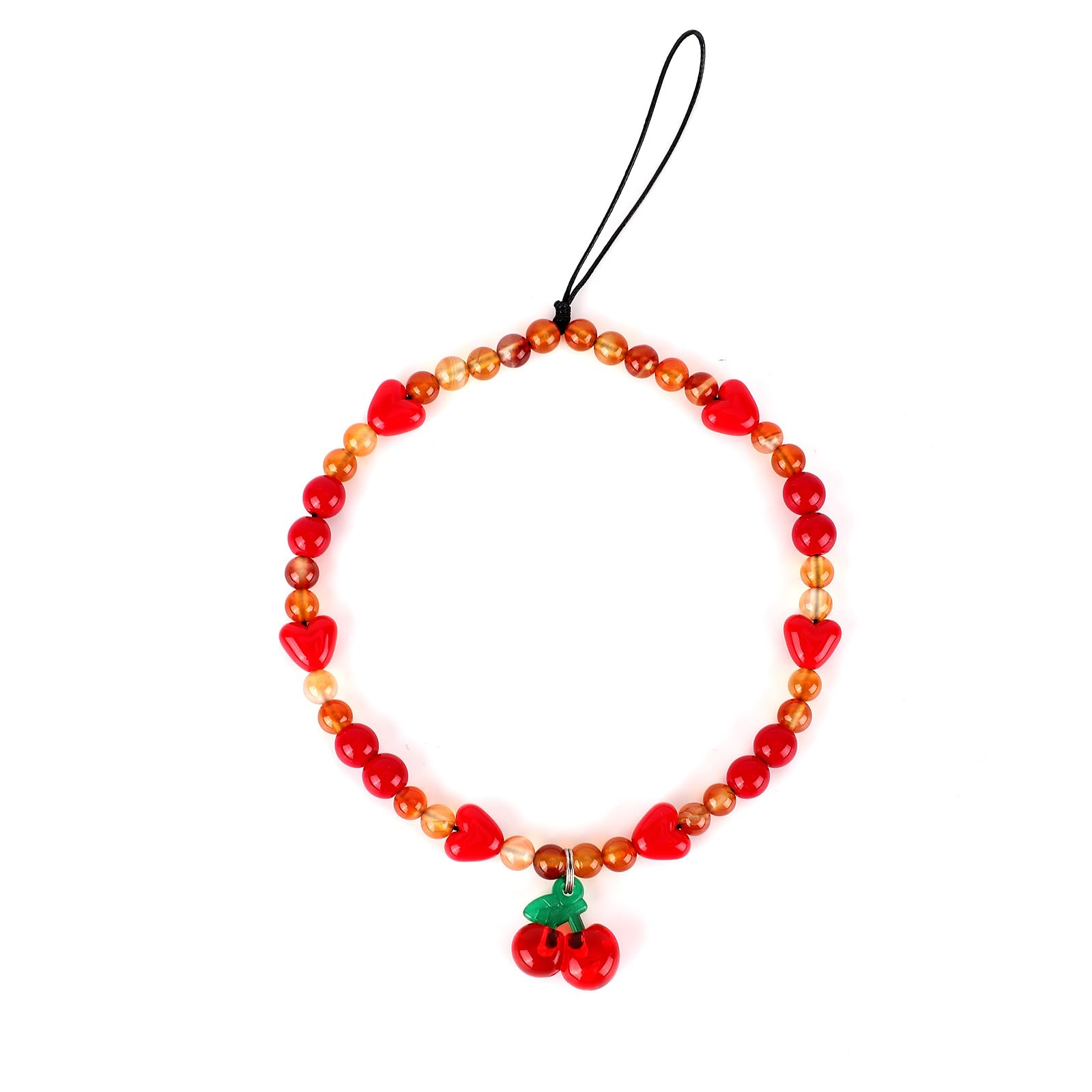 Mikovivi Cherry Phone Charm Strap, Red Beaded Cherry Phone Charm Cute Cell Phone Lanyard Beaded Phone Chain Phone Strap Wrist for Woman Sweet Gift