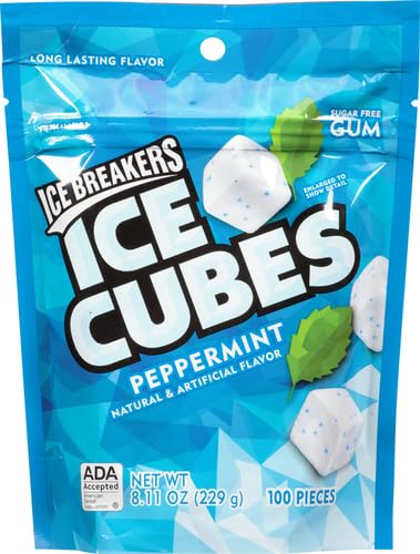 ICE BREAKERS ICE CUBES SUGAR FREE GUM, PEPPERMINT, 100 PIECES, 8.11 OZ