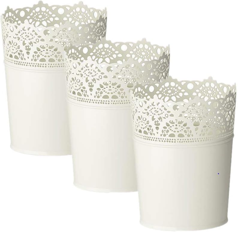 DODXIAOBEUL Skurar Plant Pot 6x4.75 inch Flower Pot Iron Flower Pot Hollow Flower Planter Holder Crown Lace Pierced Flower Vase Storage Pencil Holder Home Decoration Off-White in/Outdoor-Set of 3