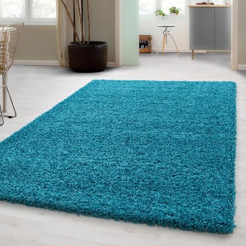 Carpetsale24 Shaggy Hochflor Teppich 100x200 cm Türkis weich flauschig modern einfarbig Für Schlafzimmer oder Flur für Wohnzimmer Schlafzimmer Flur