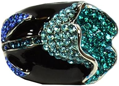 Shimmering Multi-Tone 3-D Rose Coctail Ring on Black Colored Metal: JGS194(7)-BL