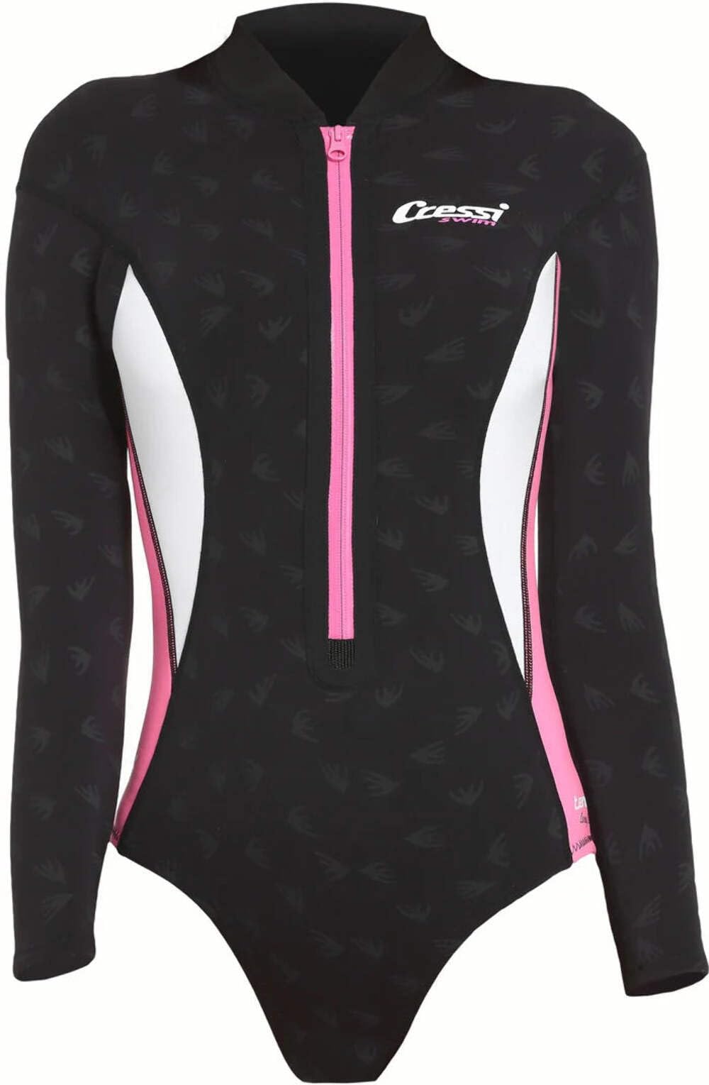 Cressi Women's Termico Lady 2mm One-Piece Swimsuit Long Sleeves Woman in High Stretch Neoprene, Black/Pink/White, M