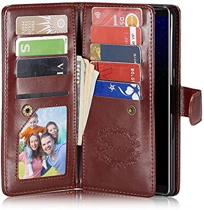 Galaxy Note 8 Case, Joopapa Note 8 Pu Leather Magnetic Wallet Flip Cover Case with ID&amp;Credit Card Holder Slot Built-in 9 Card Slots &amp; Wrist Strap For Samsung Galaxy Note 8 (Brown)