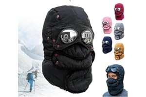 Winter Thermal Hat with Glasses,4 in1 Windproof Warm Hat Detachable Mask Neckband,Winter Pilot Hats Trapper Hats,for Outdoor