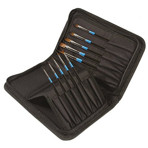 Daler-Rowney Aquafine Watercolour & Gouache Soft Synthetic & Sable Hair Brush Set in a Zip Case, Short Handle, 10 Assorted Brushes, Ideal for Professional Artists & Students