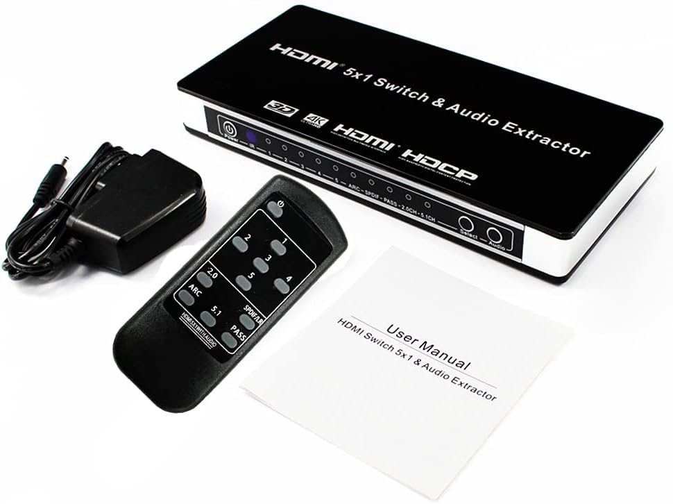 HDMI Switch 5x1 4K@30hz hdmi Audio Extractor 5 Port Supports 1080P Ultra HD 4K Full HD 3D ARC with IR Remote Control: Electronics