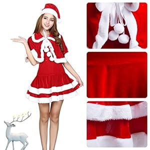 Christmas Santa Claus Costumes Plush Boy's Pub Flannel Crawl Santa Suit Xmas Suit (Women's)