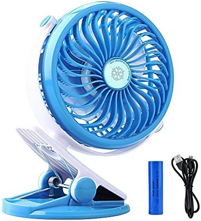 Portable USB Rechargeable Fan EleeFun Battery Operated Clip on Fan Baby Stroller Clip on Fan Quietness Adjustable Mini Table Personal Fan Blue