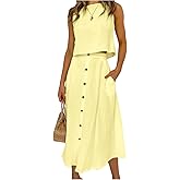SOLY HUX Women's 2 Piece Skirt Sets Sleeveless Tank Tops and Button Front Skirt Summer Vacation Outfits