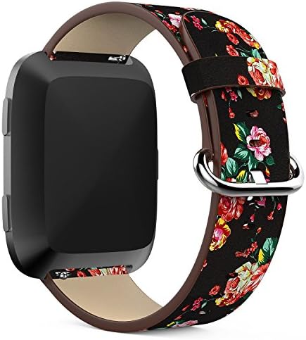 feuy for Fitbit Versa Bands, Genuine Leather Bands for Fitbit Versa Watchband Strap Bracelet,Fitbit Versa Watch Accessories Wristbands Flower Print Series Strap