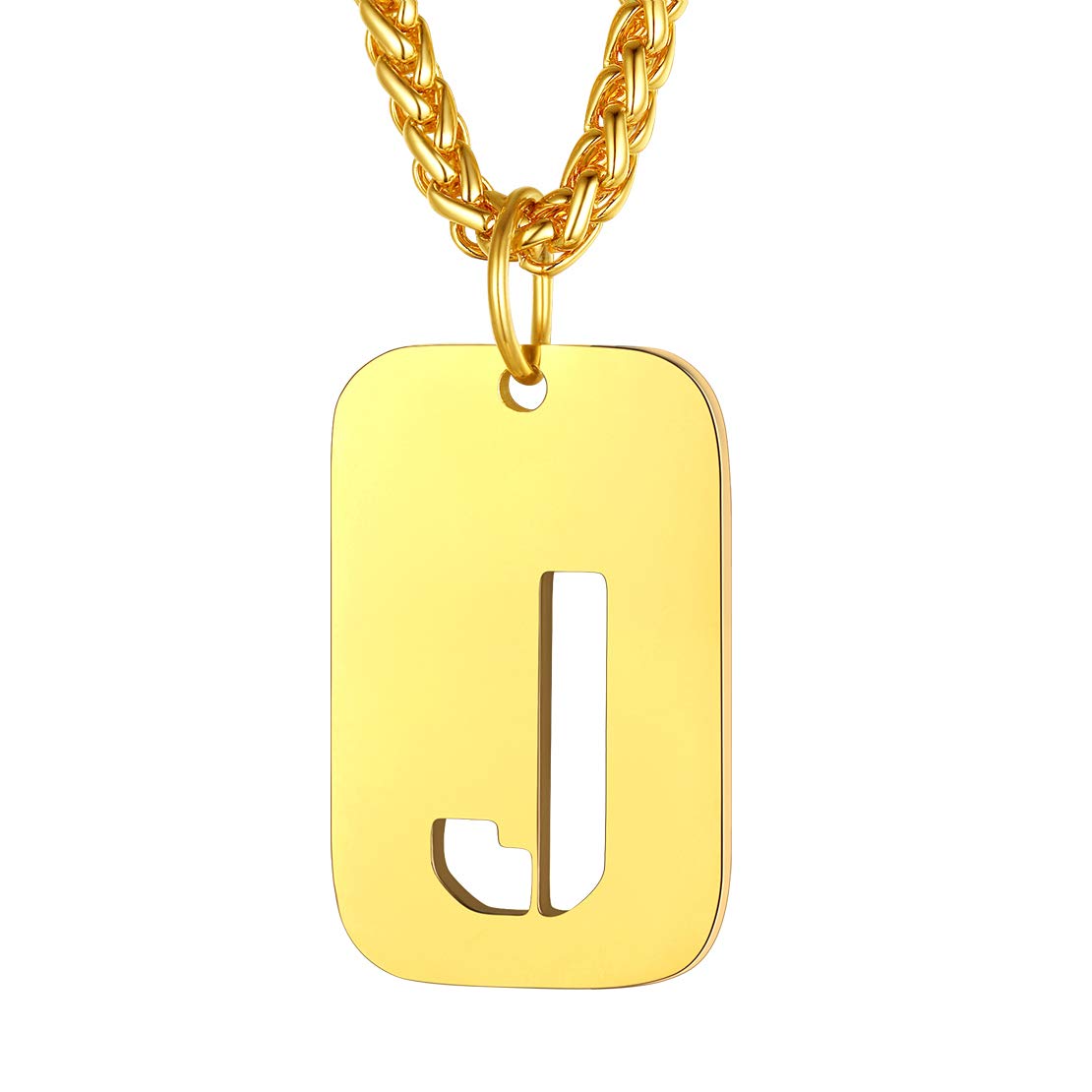 FindChic Personalised Mens or Womens Chain Necklace Stainless Steel Gold Plated Initial J Dog Tag Necklace