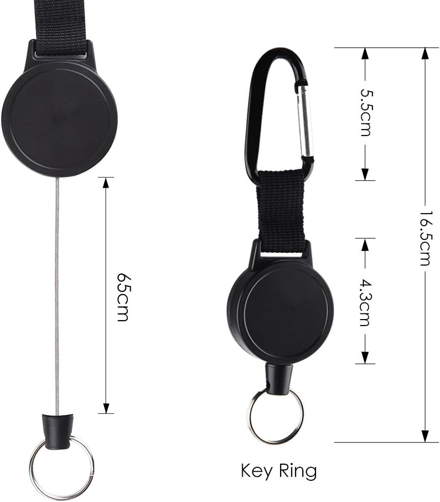 KUUQA 3 Pieces Heavy-Duty Retractable Keychains Retractable Badges Reel Clip with 65cm/ 25 Inches Steel Wire Rope, Black - Image 3