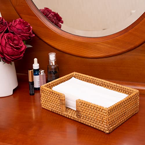Rattan Guest Towel Holder For Bathroom Towel Caddy Rectangular Napkin