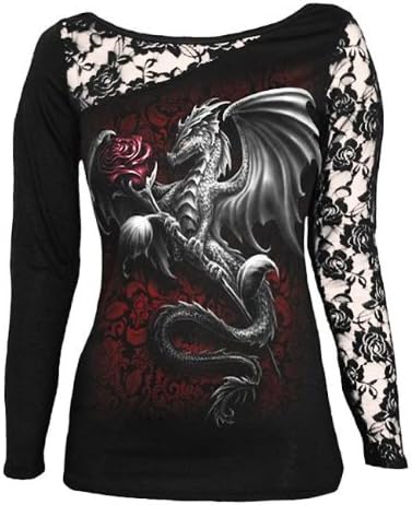 DRAGON ROSE - Lace One Shoulder Top - Black (Medium)