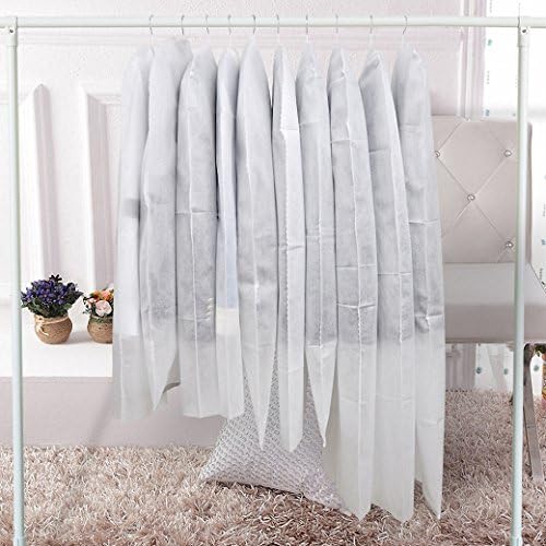 uxART Clear Non Woven Breathable Pack of 6 Garment Covers Storage Bags, 35'' 39'' 46'' Length Magnetic Travel Cloth Suit Bag Organizer Protector, White