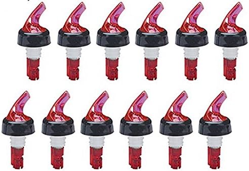 Bartender Gear12 Red Pour Spouts Black Collar Measured Bottle Pourers - Auto Measuring 1 oz Shot Chamber Pourer Pour Spout for Liquor Wine
