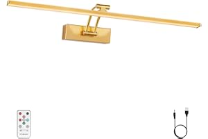 Elavika 24inch Picture Light Battery Operated for Wall, Wireless Art Lights for Painting with Remote, 6400mAh Cordless LED Gallery Lighting, Dimmable for Display Frame Lights, Brass