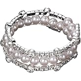 Caiyao Imitition Pearl Stretch Bracelet Layers Stackable Bangle Bracelet Crystals Pearl Elastic Wristband for Women Wedding Jewelry