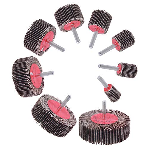 9 Pack 1/4" Abrasive Flap Wheel Sander Set, Rocaris 80 Grit Aluminum Oxide Flap Wheels Cone