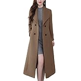 chouyatou Women's Maxi Long Wool Blend Pea Coat Shawl Collar Double Breasted Winter Trench Coat Overcoat