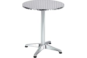 BTEXPERT Indoor Outdoor 23.75" Round Restaurant Table for Patio Stainless Steel Silver Aluminum Furniture with Base