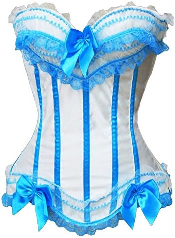 SODAO Women's Bustiers personality Shaper Design Bow Lace Corset 8688 White&amp;Blue / XXL