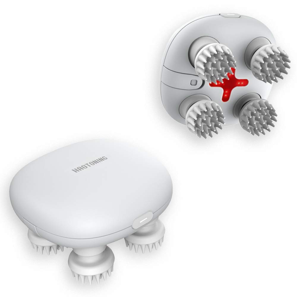 HaoToning Portable Electric Mini Scalp Massager,IPX7 Waterproof Wireless&Rechargeable with 4 Anti-Dropping&Detachable Massage Head for Hair Growth,Deep Clean&Stress Relax