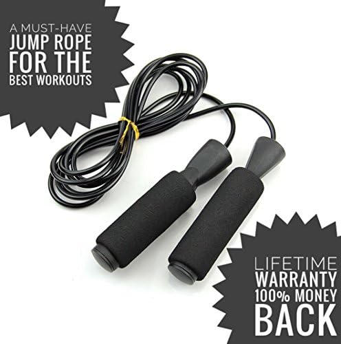 FitAll Fitness Speed Jump Rope- Supreme Quality - Comfortable Foam Handle - Adjustable PVC Rope - Swivel Ball Bearings - Best for Crossfit Training, MMA, Boxing (Black)